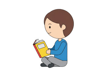 Child sitting and reading a yellow book