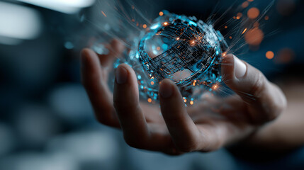 Artificial intelligence and future technologies visualization faceless mixed media composition defocused digital background with holographic elements innovative tech concept