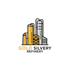 A detailed illustration of a gold and silvery refinery, showcasing industrial architecture and design.