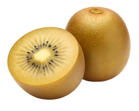 golden kiwis isolated on transparent white background full depth of field clipping path  - Powered by Adobe