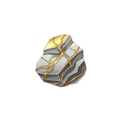 Illustration of a gray rock with gold veins, isolated on white.