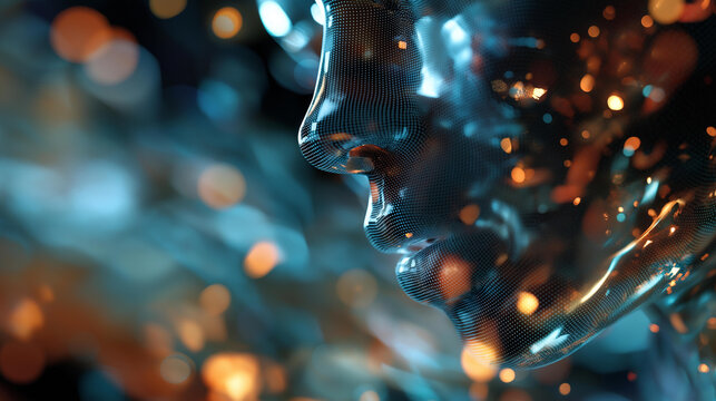 Digital euphoria AI in virtual dreamscape faceless abstract composition heavily defocused colorful background with particles artificial intelligence visualization surreal