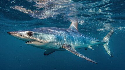 Fototapeta premium Mako Shark Swimming Gracefully in the Deep Blue Waters of Cape Town, South Africa