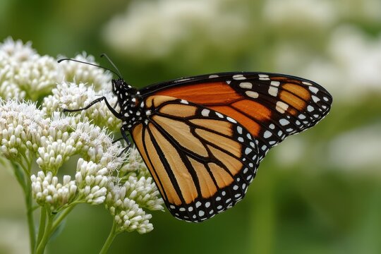 Monarch Butterfly (Danaus plexippus) Feeding on Common Boneset (Eupatorium perfoliatum) in Marion County, Illinois