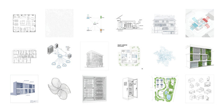 Architectural plans and technical diagrams building