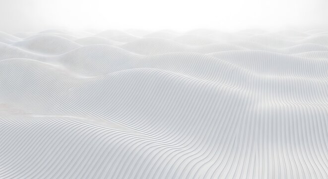 Abstract white landscape with undulating terrain made of small vertical lines