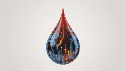 High-tech 3D concept of red blood cells merging with digital circuits and data streams, representing artificial intelligence in healthcare, biotech innovation, and futuristic medical data technology.