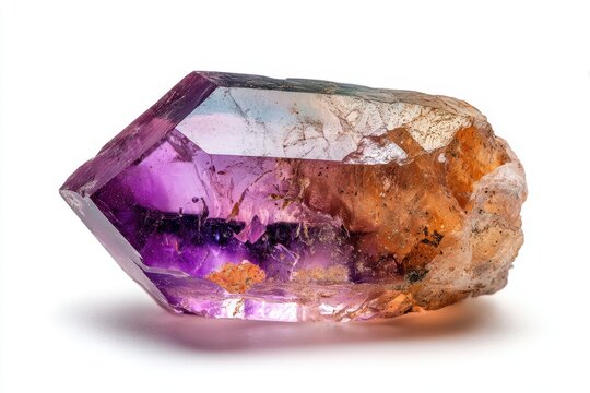 Ametrine Gemstone from Anahi Mine, Bolivia: Isolated Quartz Crystal on White Background