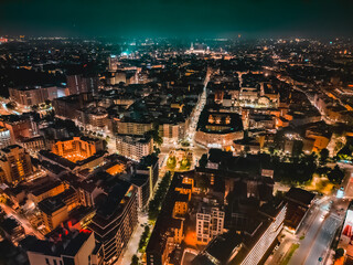 Obraz premium Aerial night view of Milan cityscape Italy