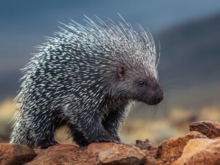 Obraz premium Hystrix Cristata: The Unique African Crested Porcupine in Its Natural Habitat