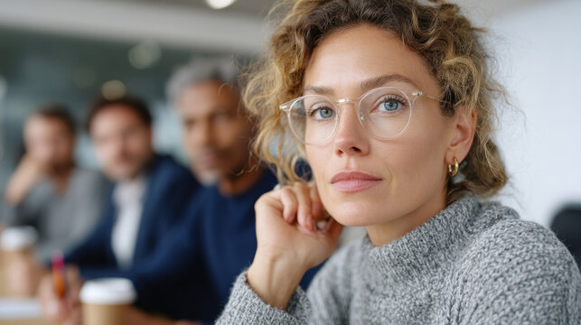Team meeting in progress with focused discussion atmosphere