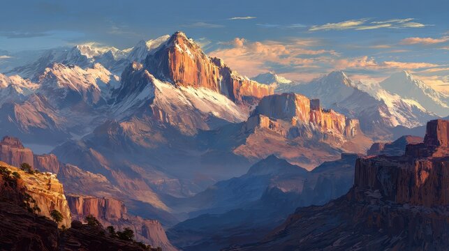 Kangchenjunga at Dusk: A Majestic Mountain Landscape with a Stunning Sunset Over Serene Nature