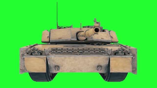 Heavy Battle Tank Rotating Turret on Green Screen Background for VFX