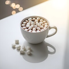 Minimal White Mug with Marshmallows on Clean Winter Background