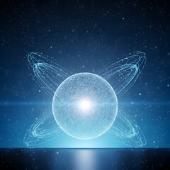 Glowing blue sphere with cosmic swirls and stars