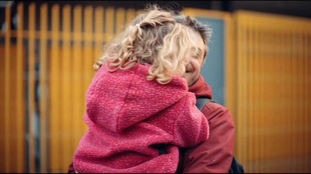 Happy father holding and hugging his daughter