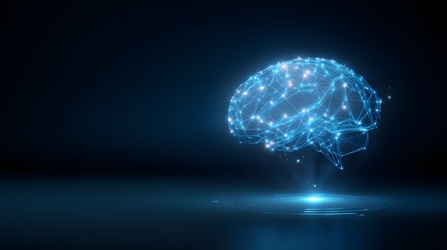 Illuminated digital network structure represents advanced human cognition floating in dark space