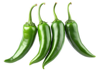 green chilies isolated on transparent white background full depth of field clipping path 