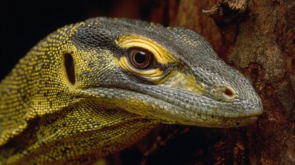 Fototapeta premium Close-Up of an Aggressive Nile Monitor with Captivating Eyes and Sharp Claws - Exotic Reptile Portrait