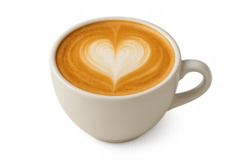 Latte art heart design in white ceramic mug