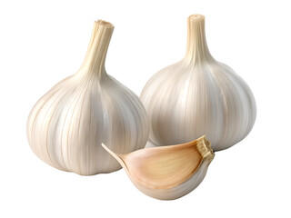 garlics isolated on transparent white background full depth of field clipping path 