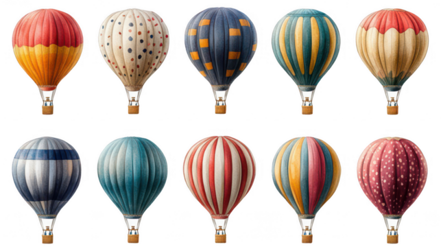 Collection set of colorful hot air balloons isolated on transparent or white background - Powered by Adobe