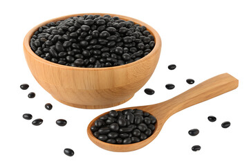 black beans isolated on transparent white background full depth of field clipping path 