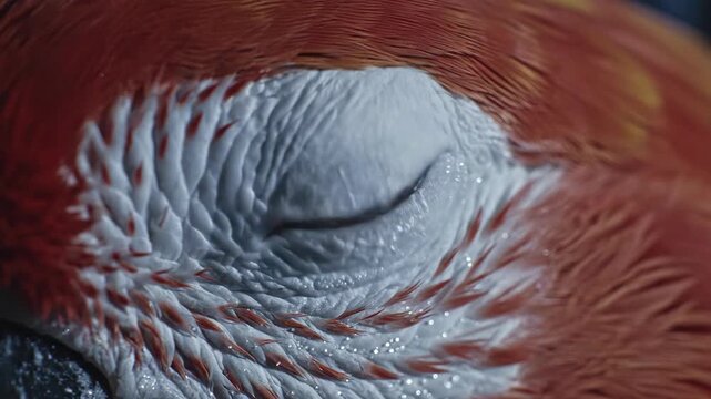Sleeping parrot eye closeup textured skin feather macaw eye closeup moon reflection textured