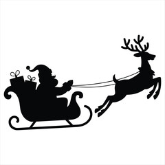 Santa claus flying sleigh with reindeer delivering holiday gifts