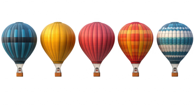 Collection set of colorful hot air balloons isolated on transparent or white background