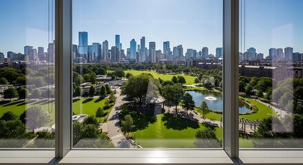Cityscape zoom background from a window with a view of a park and skyscrapers in the distance - Whisk_khjy5gjmjldoxugotqgoihtlkdzy00ynkv2ytud