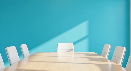 Zoom meeting background of an empty conference room with chairs against a blue wall