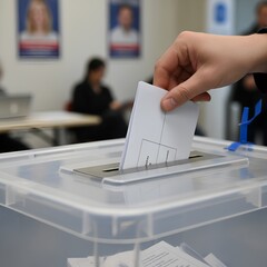 Naklejka premium Mai qui met le bulletin de vote dans l'urne 