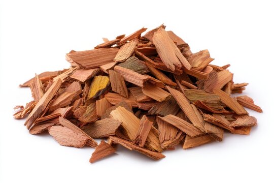 Mound of Dried Cedar Wood Chips from Western Red Cedar Tree, Isolated on a White Background