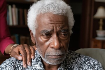 Grieving Elderly African American Man Receiving Comfort