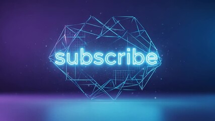 Abstract Neon Subscribe Button Animation in Blue Purple Cyber Space Digital Background. - Powered by Adobe