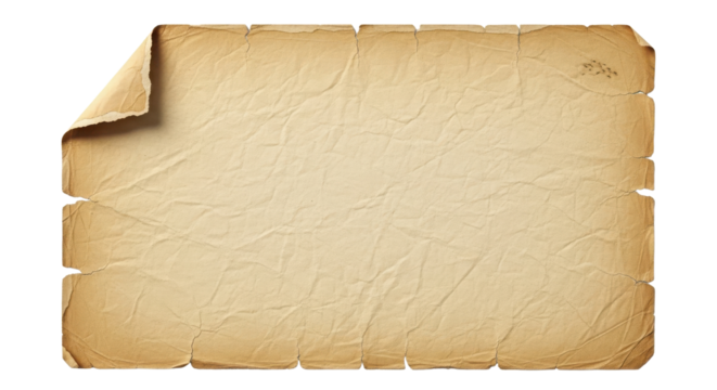 Aged parchment paper with curled edge isolated PNG with Transparent Background