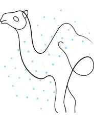 Abstract Camel Illustration in Black Outline with Futuristic Network Background showcasing Technological Advancements and Modern Design perfect for Technology or Design Projects