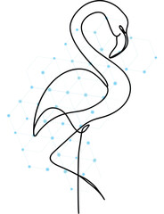 Elegant flamingo illustration with simple line drawing against a backdrop of interconnected nodes conveying network and futuristic feel with tropical sophistication and modern artistic expression