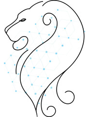 Stylized Lion Head with Connected Network Dots Representing Strength and Connectivity in the Digital Age a Bold and Modern Artistic Expression