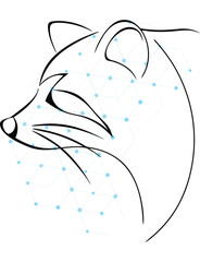 Abstract Raccoon Head with Network Connection Concept Minimalist Line Art Illustration on White Background Depicting Technology and Wildlife Integration For Modern Design Projects