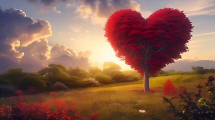 Red heart shaped tree