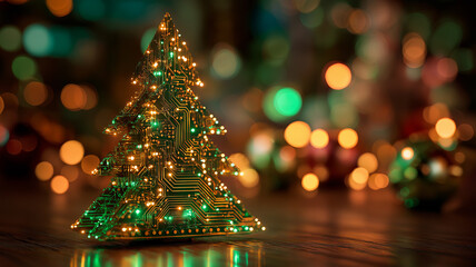 Nowoczesna kartka na Boże Narodzenie. Kartka świąteczna w stylu high tech. Elektronika, informatyka, elektryka