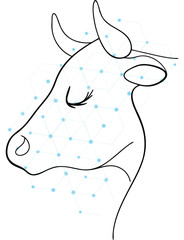 Conceptual Cow Illustration with Network Connections Depicting Modern Agriculture and Data Analysis for Farm Management and Sustainable Livestock Practices Highlighting Innovation