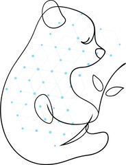 Abstract Illustration of a Panda Bear with Geometric Network Background and Plant Branch Artistic Design for Modern Art and Creative Projects