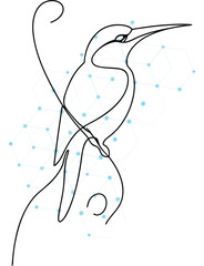 Elegant Kingfisher Bird Illustration with Network Connection Concept Beautiful Minimalist Artwork for Wall Art and Creative Digital Projects with Clean Lines
