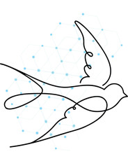 Elegant line art of a bird in flight against a network background creating a minimalist and modern design emphasizing freedom and connectivity in a digital world