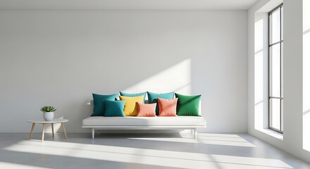 Bright Living Room Zoom Background with Colorful Pillows A Modern Interior