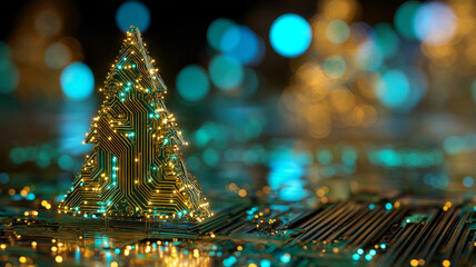 Nowoczesna kartka na Boże Narodzenie. Kartka świąteczna w stylu high tech. Elektronika, informatyka, elektryka