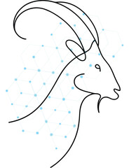 Minimalist Goat Head Line Art with Connected Network Background for Modern Design and Creative Projects highlighting simplicity connectivity and technology integration in artistic representation